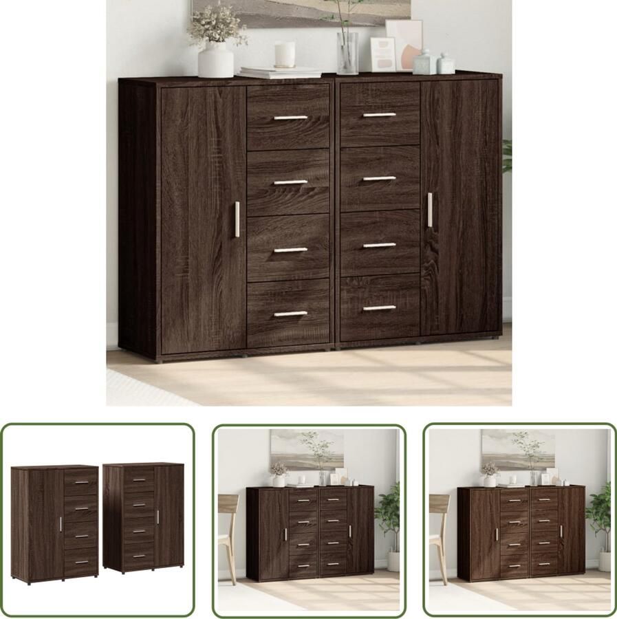 The Living Store Dressoirs 2 st 60x31x84 cm bewerkt hout bruin eikenkleurig Dressoir Opbergkast Houten Dressoir Woonkamer Meubels Tv Meubel