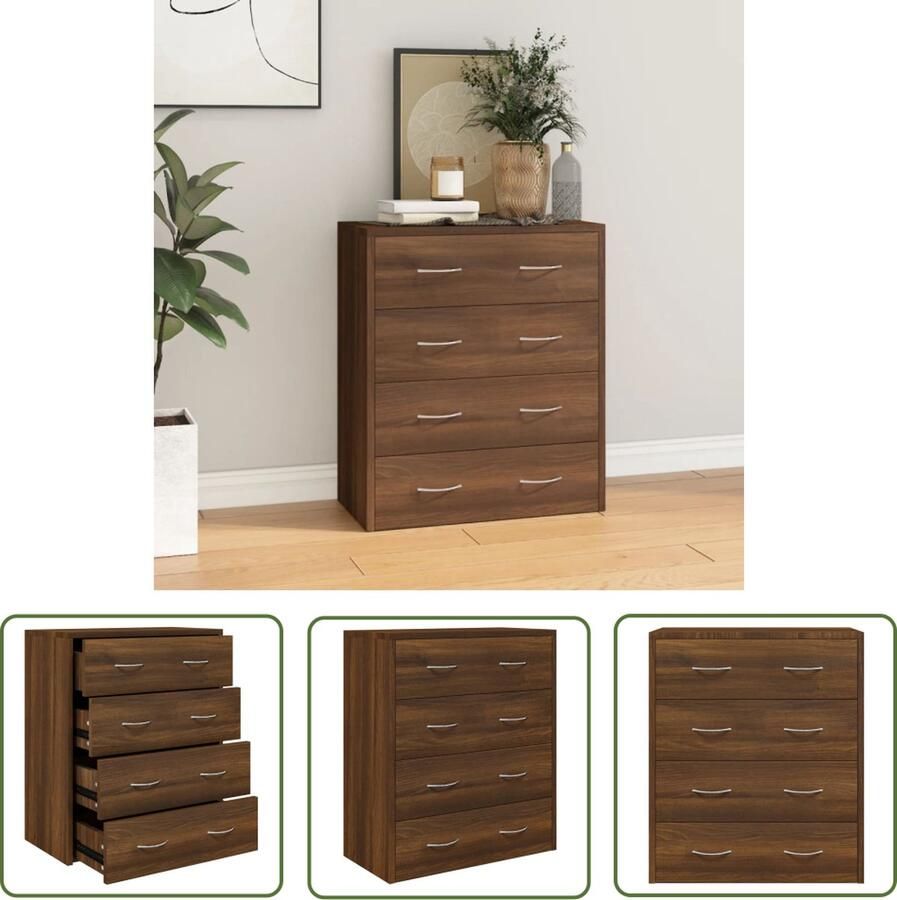 The Living Store Dressoir met 4 lades 60x30 5x71 cm bruineiken Dressoir Houten Dressoir Bruineiken Dressoir Opbergmeubels Salontafel