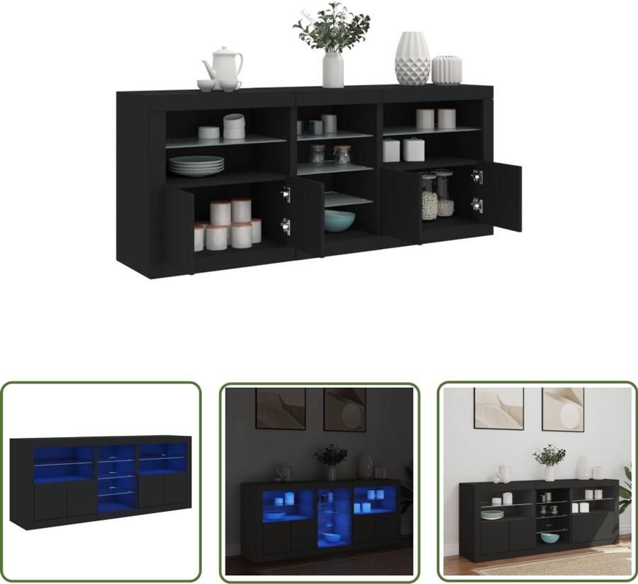 The Living Store Dressoir met LED-verlichting 162x37x67 cm zwart Modern Dressoir Led Verlichting Rgb Licht Opberg Kast Tv Meubel