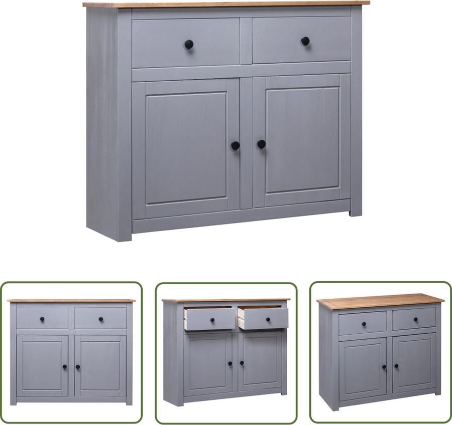 The Living Store Dressoir Panama Range 93x40x80 cm massief grenenhout grijs Dressoir Houten Dressoir Grijze Dressoir Vintage Dressoir Landelijke Dressoir