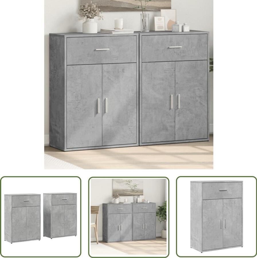 The Living Store Dressoirs 2 st 60x30x84 cm bewerkt hout betongrijs Dressoir Houten Dressoir Betonnen Dressoir Opbergkast Woonkamer Meubels