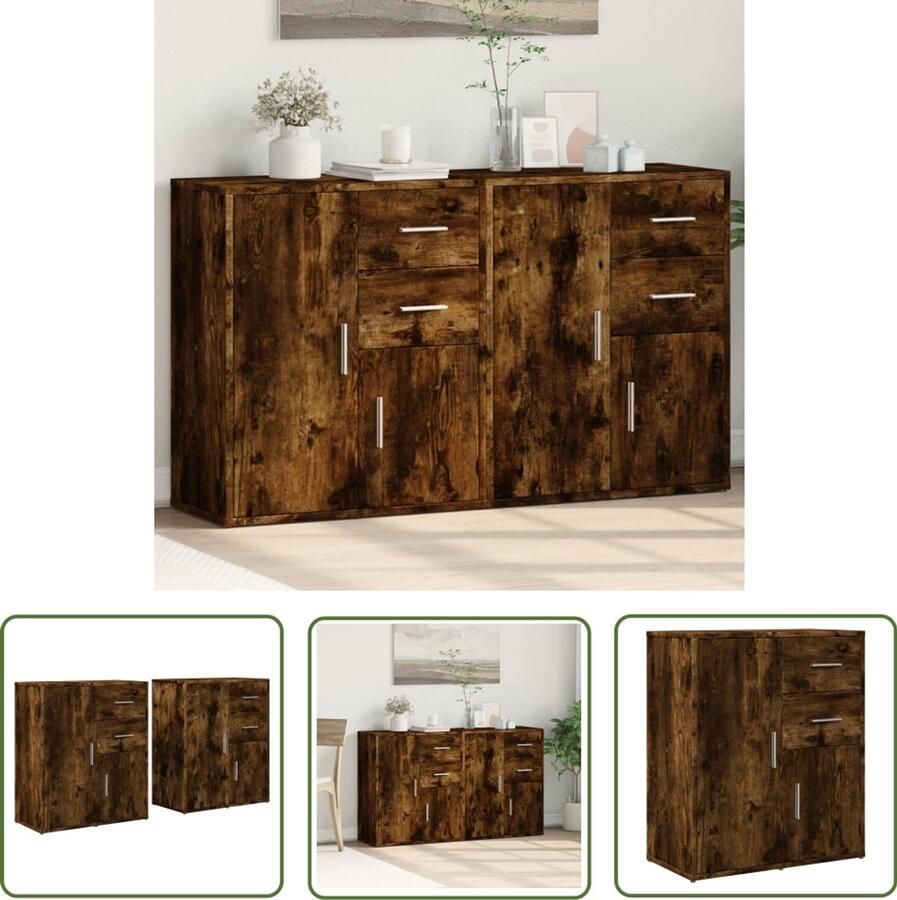 The Living Store Dressoirs 2 st 60x31x70 cm bewerkt hout gerookt eikenkleurig Dressoir Houten Dressoir Vintage Dressoir Landelijk Dressoir Modern Dressoir