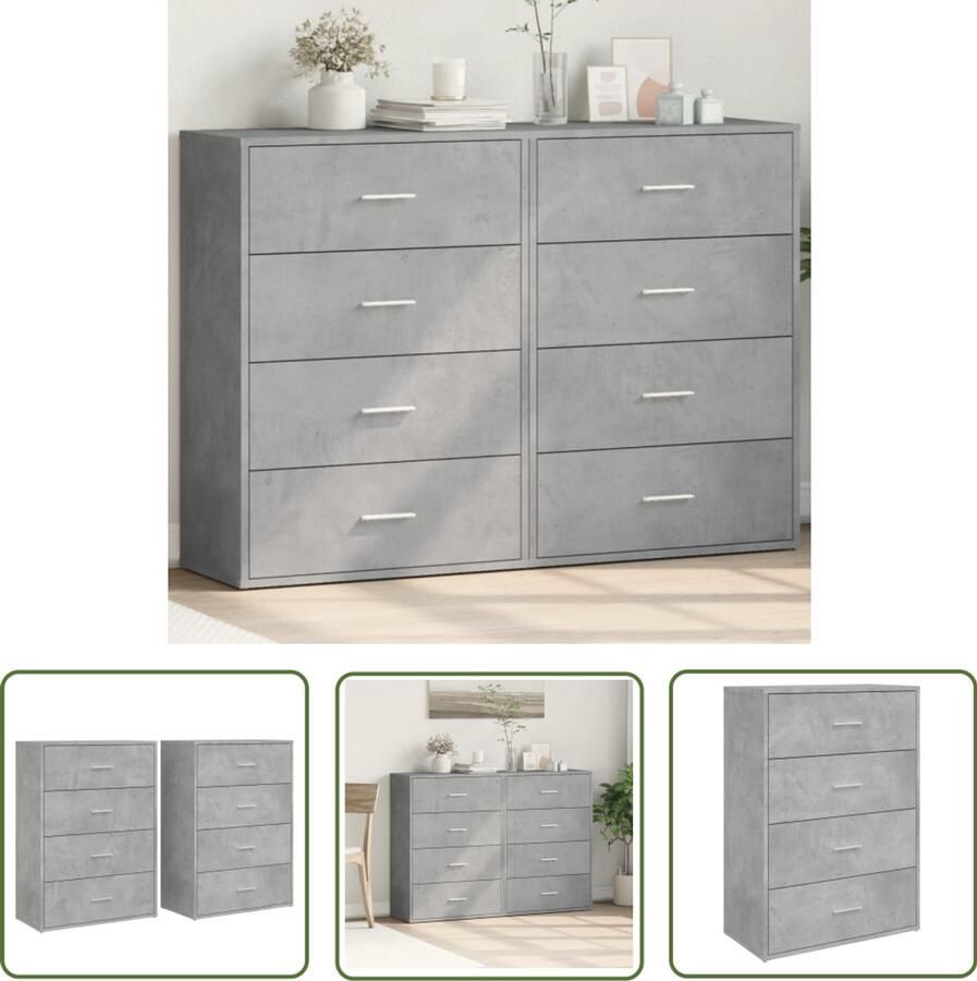 The Living Store Dressoirs 2 st 60x31x84 cm bewerkt hout betongrijs Dressoir Opbergkast Houten Meubels Betonnen Look Woonkamerinrichting