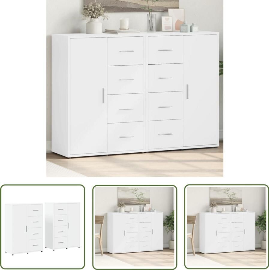 The Living Store Dressoirs 2 st 60x31x84 cm bewerkt hout wit Dressoir Opbergkast Houten Dressoir Wit Dressoir Salontafel - Foto 2