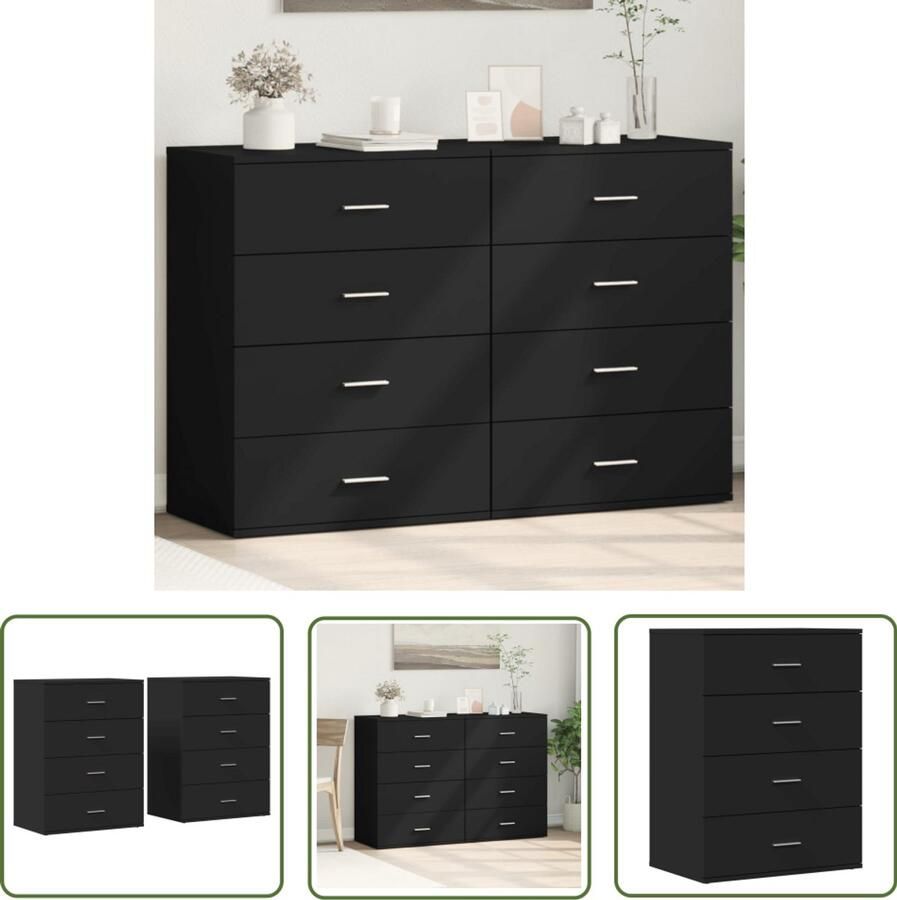 VidaXL Dressoirs 2 st 60x39x80 cm bewerkt hout zwart Dressoirs Houten Dressoirs Zwarte Dressoirs Opbergkasten Salontafel