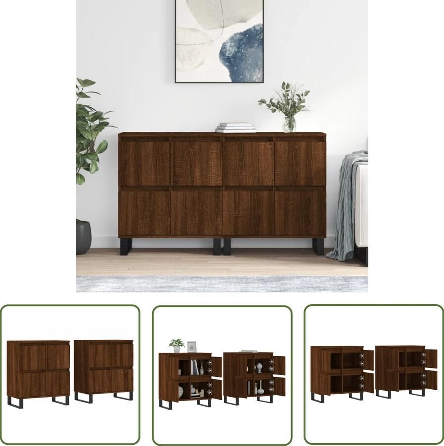The Living Store Dressoirs 2 st bewerkt hout bruin eikenkleur Dressoir Houten Dressoir Vintage Dressoir Bruine Eiken Dressoir Salontafel