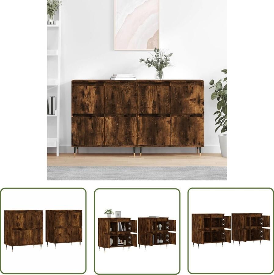 The Living Store Dressoirs 2 st bewerkt hout gerookt eikenkleurig Dressoir Houten Dressoir Vintage Dressoir Landelijk Dressoir Opbergkast