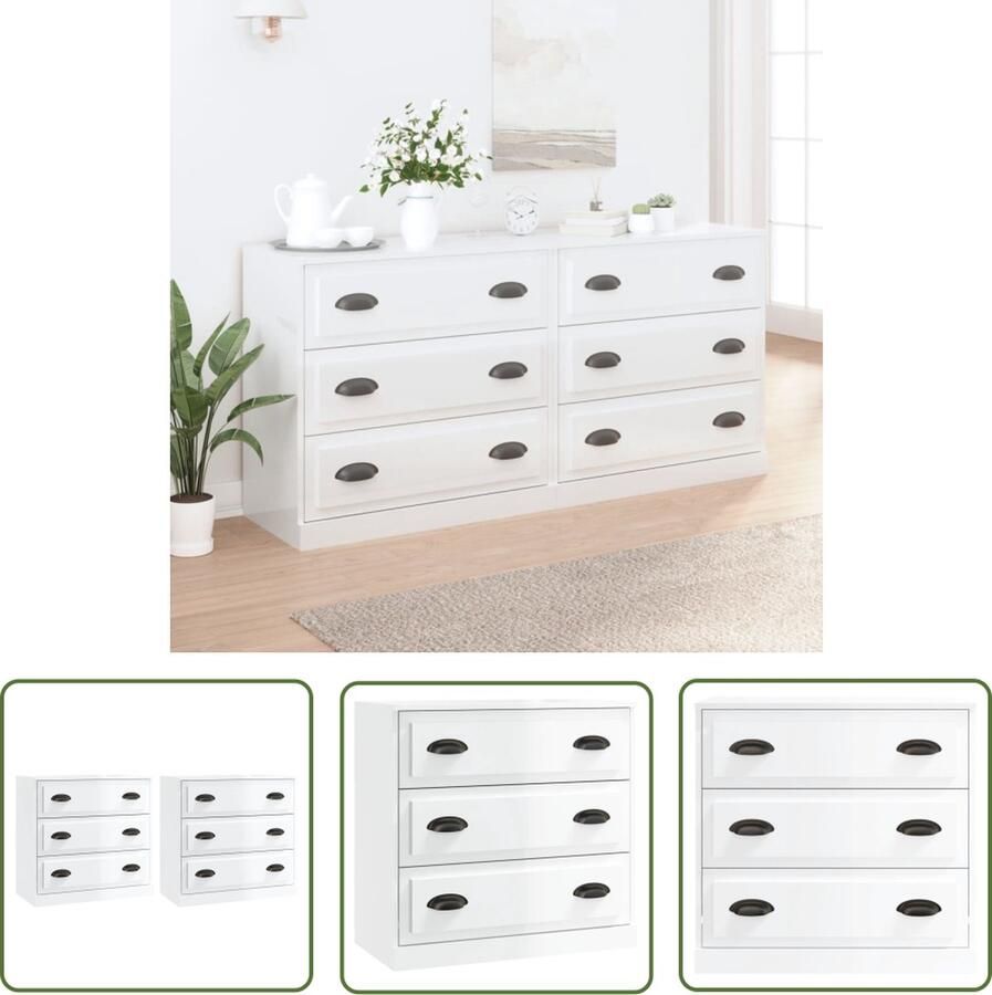 VidaXL Dressoirs 2 st bewerkt hout hoogglans wit Dressoirs Houten Dressoirs Hoogglans Dressoirs Wit Dressoirs Opbergkast