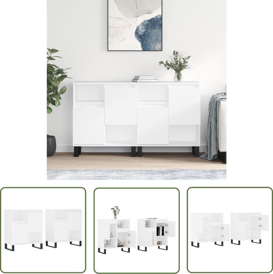 VidaXL Dressoirs 2 st bewerkt hout wit Dressoirs Houten Dressoirs Wit Dressoir Vintage Dressoir Opbergkast