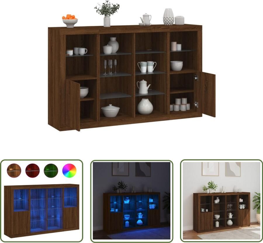 VidaXL Dressoirs met LED-verlichting 3 st bewerkt hout bruineikenkleur Dressoirs Houten Dressoirs Bruine Dressoirs Tv Meubel Opbergkast