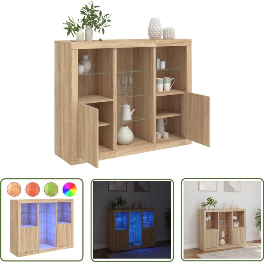 VidaXL Dressoirs met LED-verlichting 3 st bewerkt hout sonoma eiken Dressoirs Houten Dressoirs Sonoma Eiken Dressoirs Led Dressoirs Opbergdressoirs