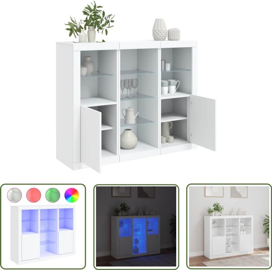 VidaXL Dressoirs met LED-verlichting 3 st bewerkt hout wit Dressoirs Houten Dressoirs Wit Dressoir Led Dressoir Opbergkast