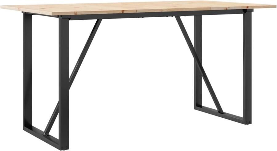 The Living Store Eettafel O-frame 160x80x75 cm massief grenenhout en gietijzer Eetkamertafel Houten Tafel Grenenhouten Tafel Ronde Tafel Diningtable