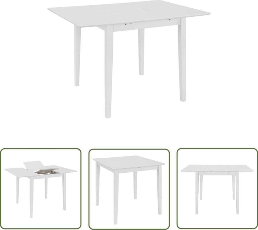 The Living Store Eettafel Verlengbaar Wit (80-120) x 80 x 74 cm Massief Rubberwood MDF Eettafel Houten Eettafel Verlengbare Eettafel Eethoek Salontafel