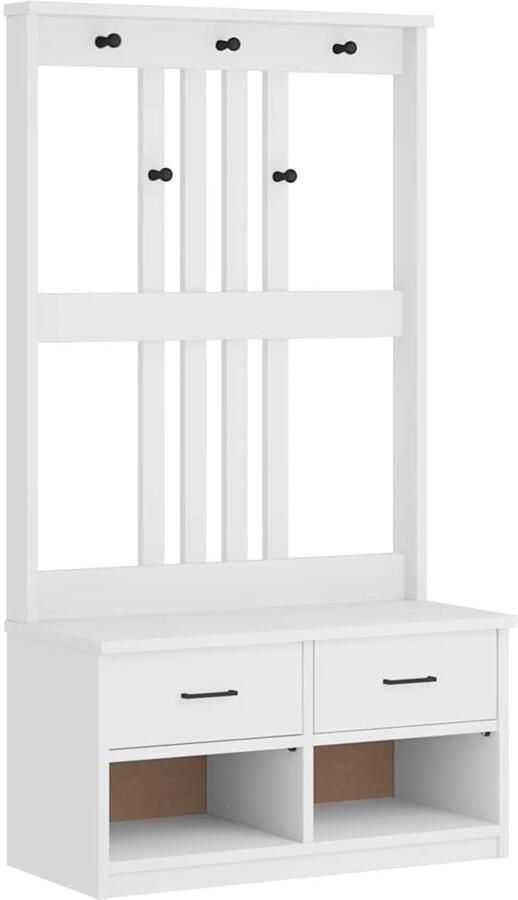 The Living Store Halboom SANDENS wit 87x40x159 5 cm massief grenenhout Halstandaard Ingangskasten Kastdeur Houten Meubels Garderobe