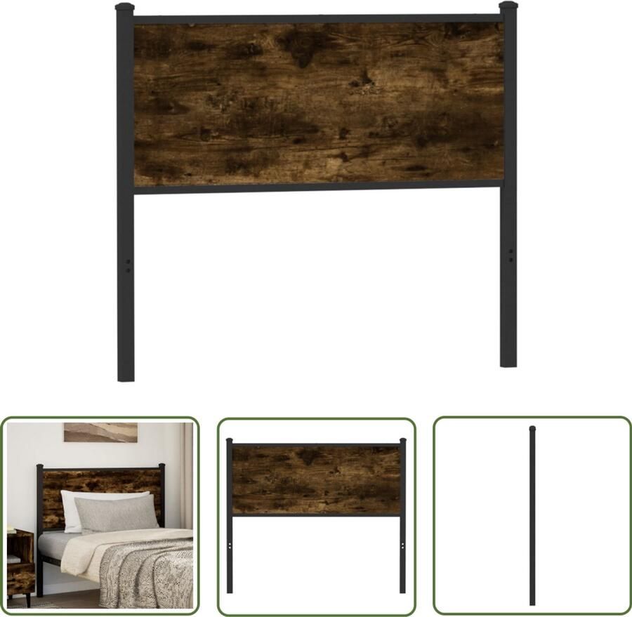 The Living Store Hoofdbord 107 cm bewerkt hout en staal gerookt eikenkleurig Hoofdbord Houten Hoofdbord Bruine Hoofdbord 107cm Metaal Hoofdbord