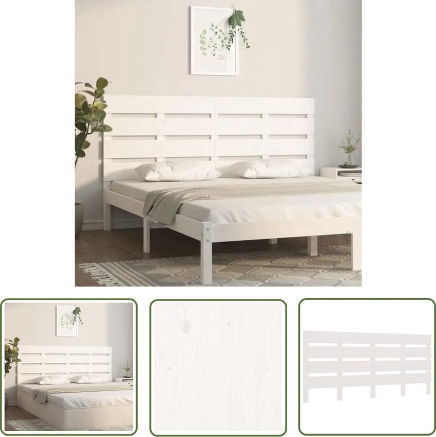 VidaXL Houten Hoofdbord Hoofd Bord Hoofdbord 200x3x80 cm massief grenenhout wit Hoofdeinde Grenenhout Hoofdbord Wit Hoofdbord