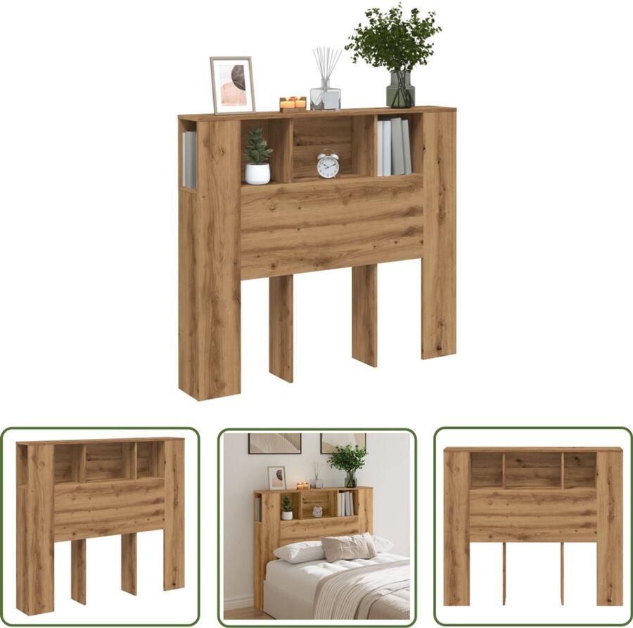 The Living Store Hoofdbordkast 120x19x104 5cm bewerkt hout artisanaal eikenkleur Hoofdbord Kast Houten Hoofdbord Slaapkamersdecoratie Opbergmogelijkheden Modern Hoofdeinde
