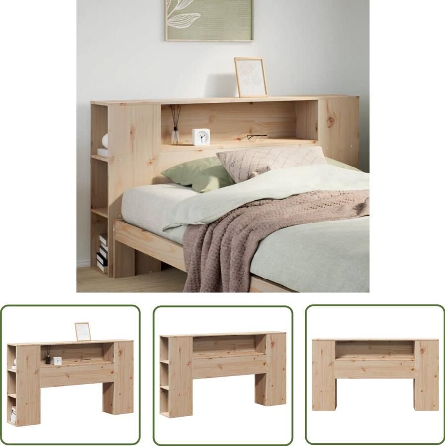 The Living Store Hoofdbord met opbergruimte 160 cm massief grenenhout Hoofdbord Houten Hoofdbord Opberghoofd Bord Grenenhouten Hoofdbord Tweepersoons Hoofdbord