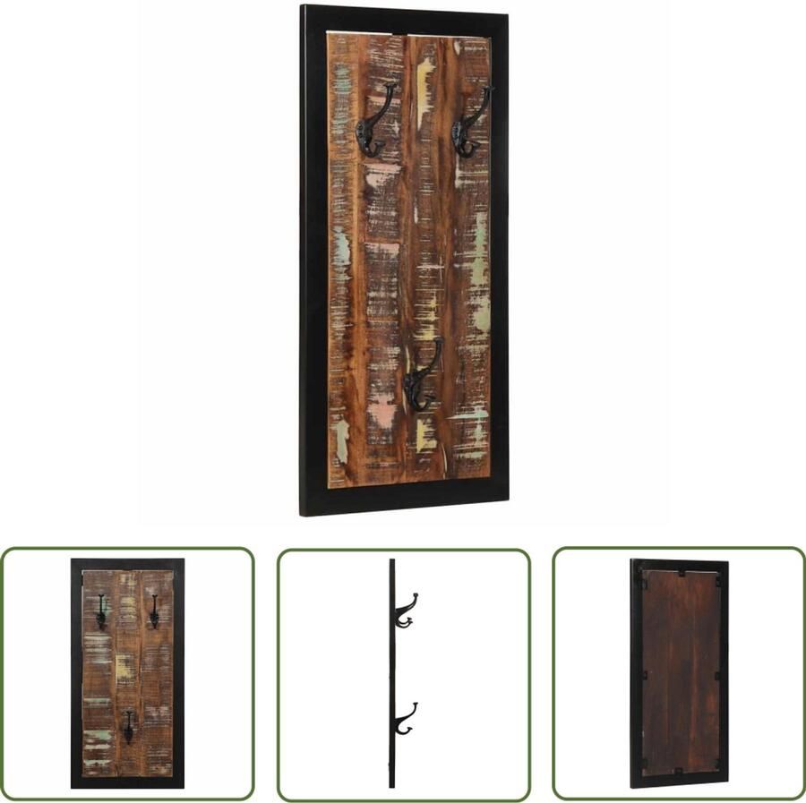 The Living Store Kapstok 40x2x80 cm massief gerecycled hout meerkleurig Wandkapstok Houten Kapstok Recycelfurniture Vintage Kapstok Multifunctionele Kapstok