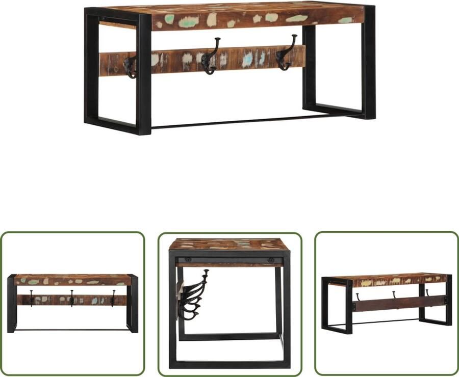 VidaXL Kapstok Massief Hout 80x35x35 cm Meerkleurig Wandkapstok Houten Kapstok Recyclen Meubilair Vintage Kapstok Multifunctioneel Rek