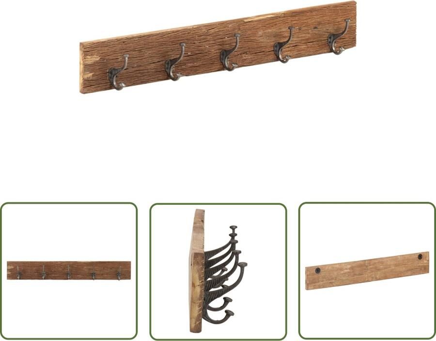 The Living Store Wandkapstok met 5 haken 100x2 5x15 cm massief gerecycled hout Wandkapstok Houten Kapstok Vintage Kapstok Recyclen Kapstok Entreehal Accessoires