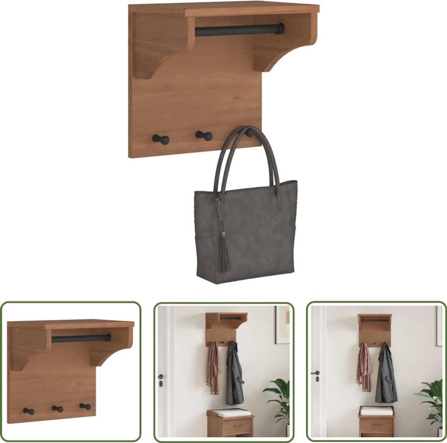 VidaXL Wandkapstok SANDNES 43x30x42 cm massief grenenhout Wandkapstok Houten Kapstok Grenshouten Kapstok Entree Kapstok Garderobe