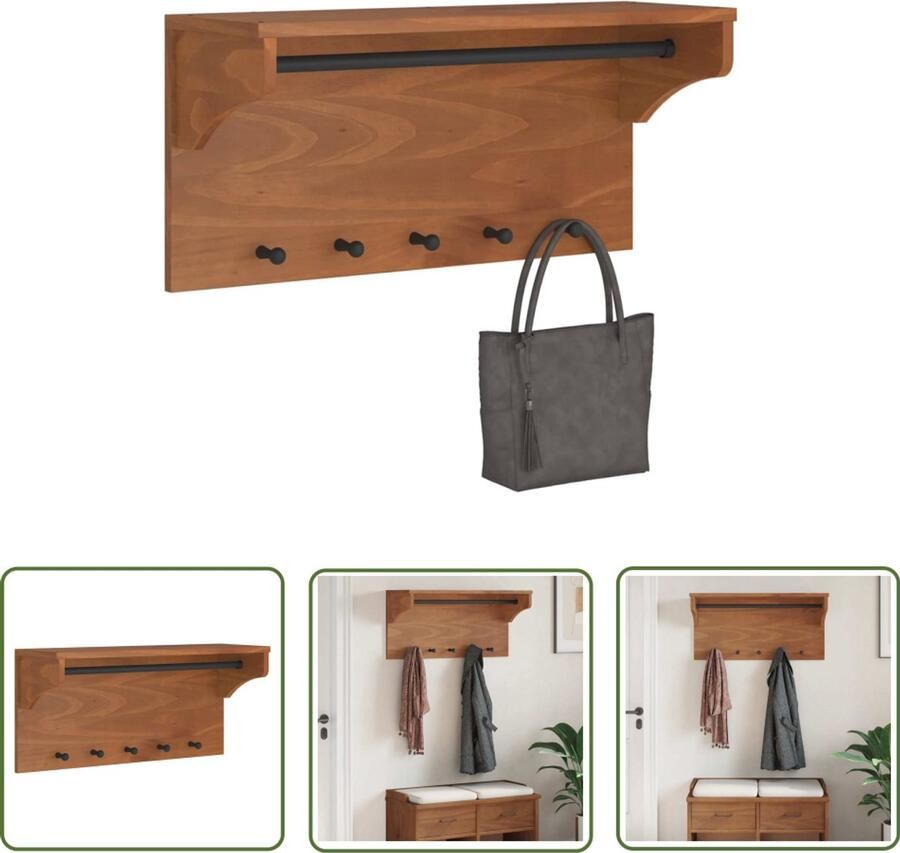 The Living Store Wandkapstok SANDNES 87x30x42 cm massief grenenhout Wandkapstok Houten Kapstok Grenenhout Kapstok Acacia Look Entree Decoratie