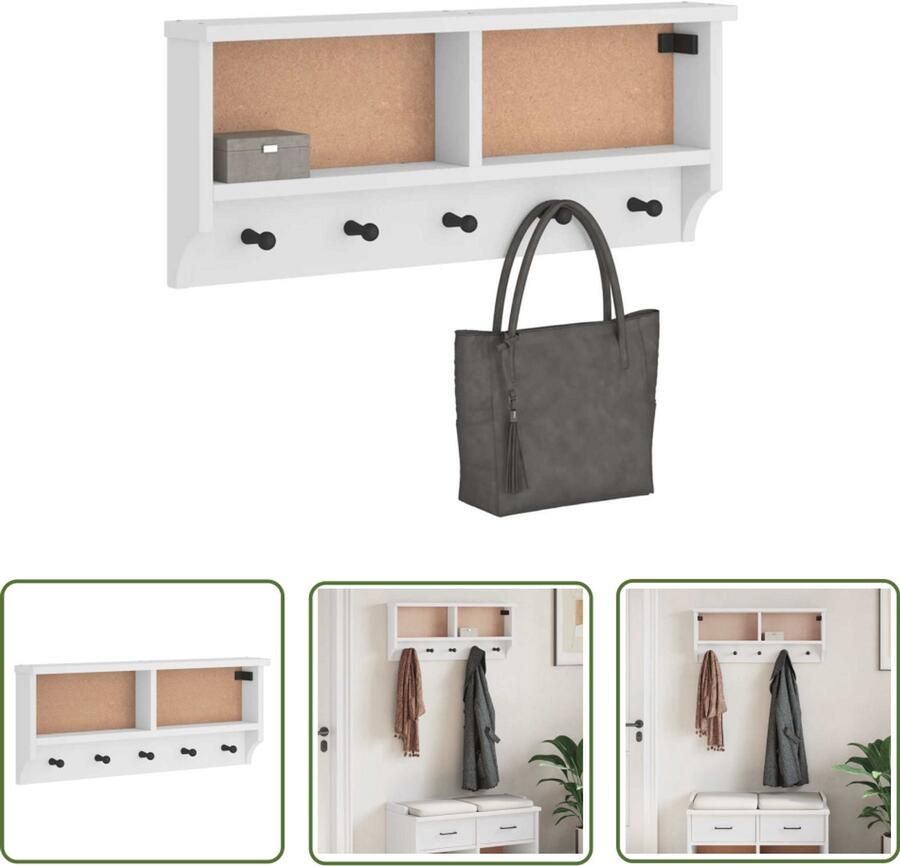 The Living Store Wandkapstok SANDNES wit 87x12x35 cm massief grenenhout Wandkapstok Houten Kapstok Grenenhouten Kapstok Wit Vintage Kapstok