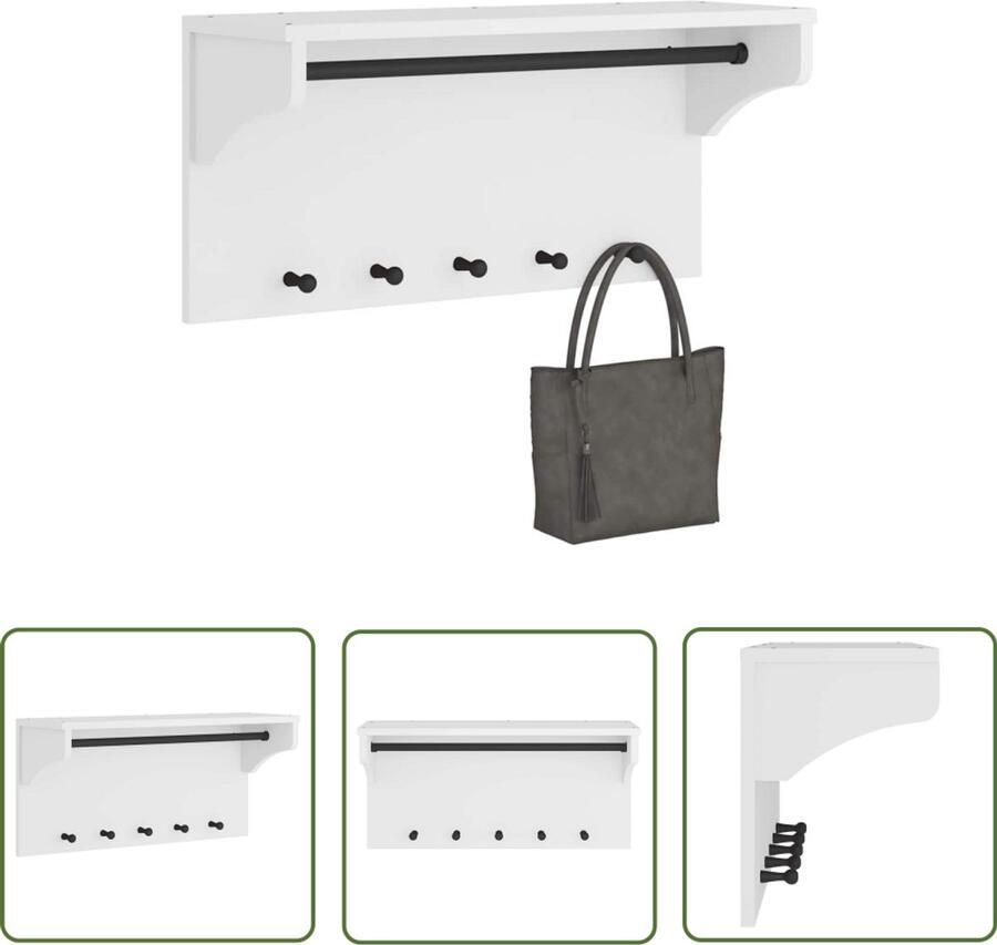 The Living Store Wandkapstok SANDNES wit 87x30x42 cm massief grenenhout Wandkapstok Houten Kapstok Grenenhout Kapstok Entree Organisatie Garderobe Organizer