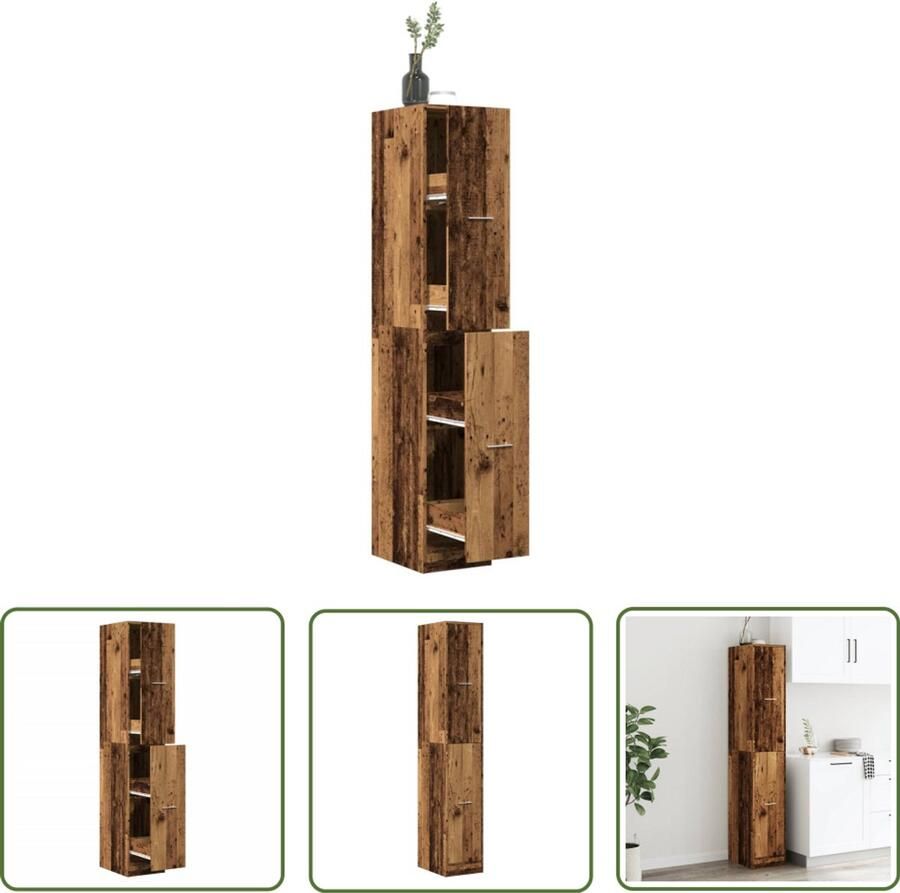 VidaXL Houten Kast Apotheker Kast Apothekerskast 30x41x174 5 cm bewerkt hout oud houtkleurig Opslagkast Vintage Kast Boekenkast