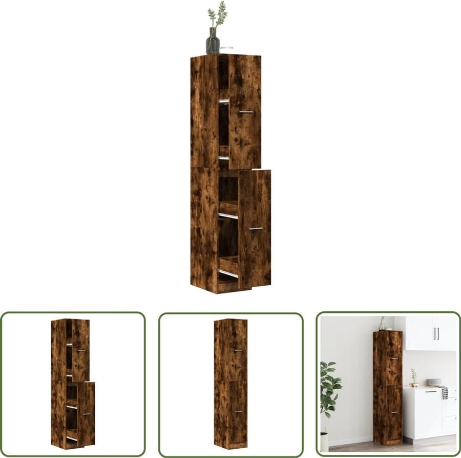 The Living Store Apothekerskast 30x41x174 5 cm bewerkt hout gerookt eikenkleurig Apothekerkast Houten Kast Opslagoplossing Bergruimte Vintage Kast