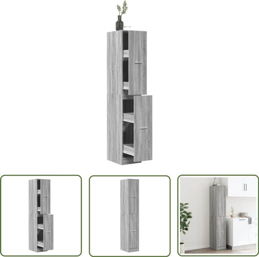 VidaXL Houten Kast Apothekerkast Apothekerskast 30x41x174 5 cm bewerkt hout grijs sonoma eiken Grijze Kast Opbergkast Boekenkast