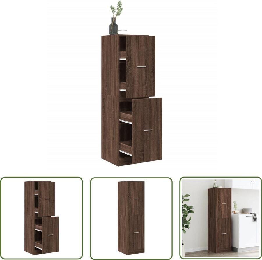 The Living Store Apothekerskast 40x41x144 5 cm bewerkt hout bruin eikenkleurig Apothekerkast Houten Kast Opbergkast Bureaulade Boekenplank