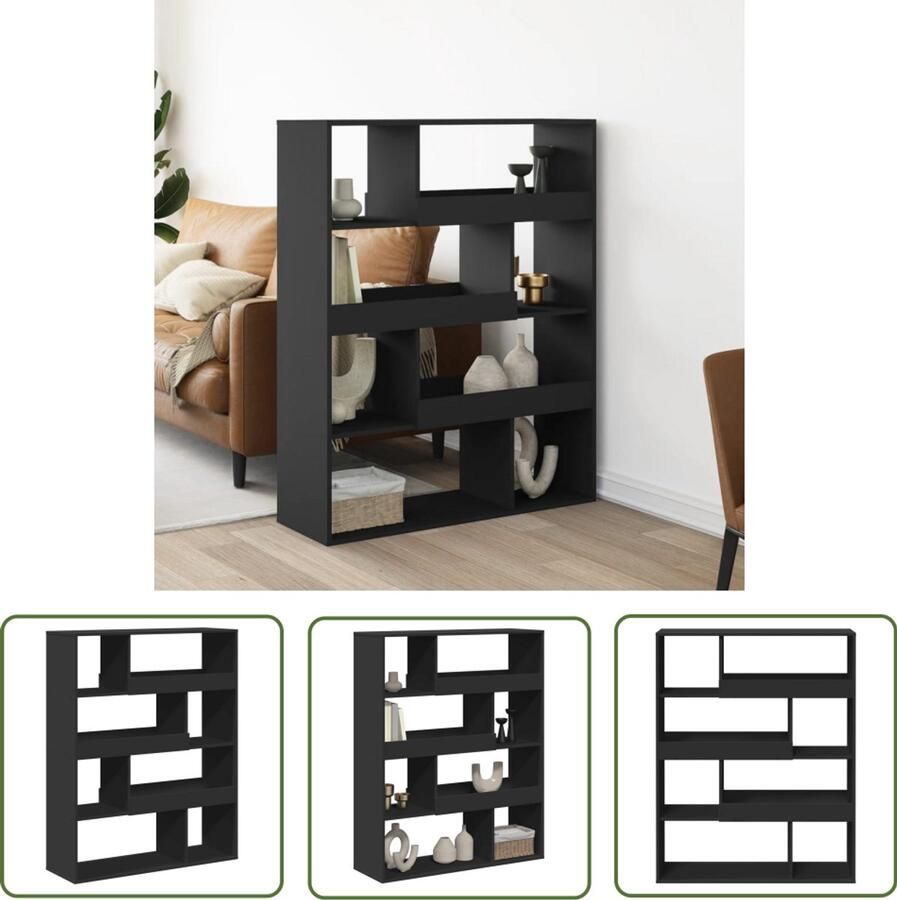 The Living Store Boekenkast 100x33x125 5 cm bewerkt hout zwart Boekenkast Houten Kast Zwarte Boekenkast Opslagoplossing Bibliotheek