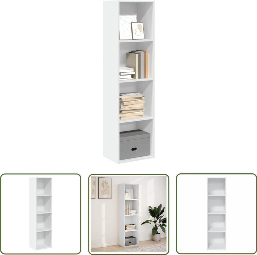 The Living Store Boekenkast 40x30x152 cm bewerkt hout wit Boekenkast Houten Kast Opbergkast Bibliotheekkast Interieurdecoratie
