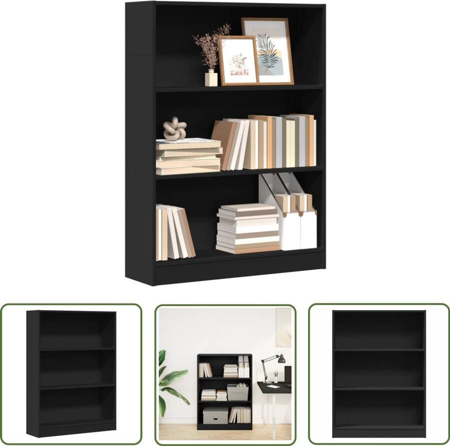 The Living Store Boekenkast 80x24x109 cm bewerkt hout zwart Boekenkast Houten Kast Zwarte Boekenkast Opbergkast Bibliotheekkast
