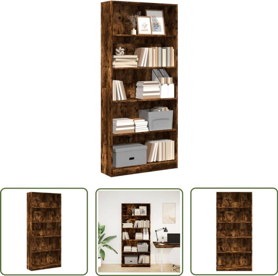 The Living Store Boekenkast 80x24x176 cm bewerkt hout gerookt eikenkleurig Boekenkast Houten Kast Opbergkast Bibliotheekkast Interieurdecoratie