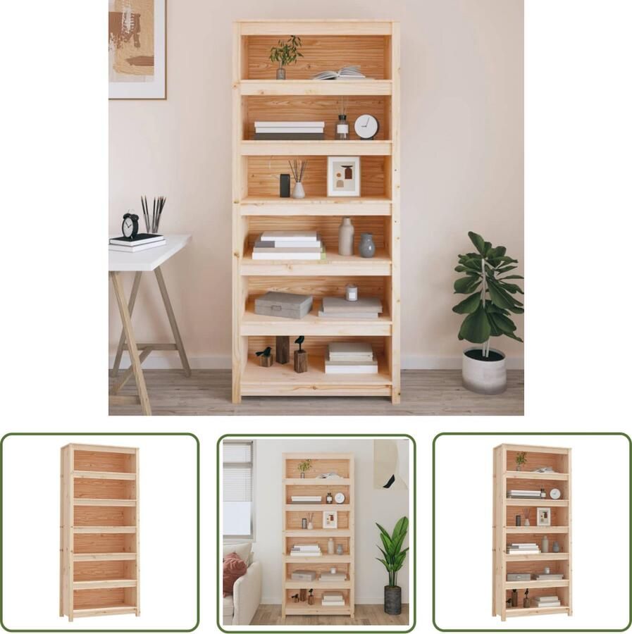 The Living Store Boekenkast Massief Grenenhout 80x35x183 cm Rustiek Boekenkast Houten Kast Bibliotheek Opbergkast Rustic
