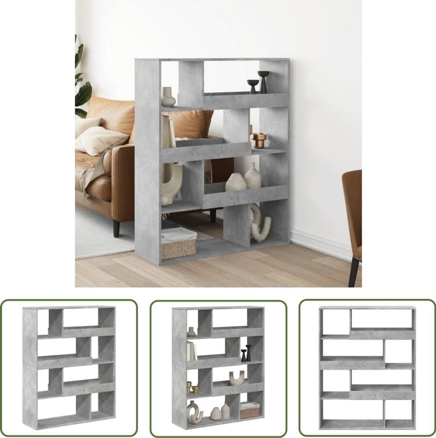 The Living Store Boekenkast 100x33x125 5 cm bewerkt hout betongrijs Boekenkasten Houten Kast Betongrijze Boekenkast Opslagoplossing Kamerdivider