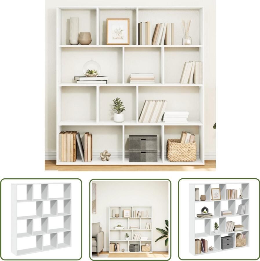 The Living Store Boekenkast 132x29x141 5 cm bewerkt hout wit Boekenkasten Houten Kast Witte Boekenkast Opslagoplossing Kamerdivider