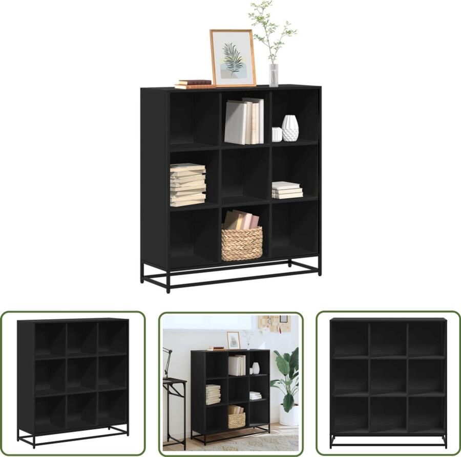 The Living Store Boekenkast 97 5x33x107 5 cm bewerkt hout en metaal zwart Boekenkasten Houten Kast Zwarte Boekenkast Industrieel Design Opslagoplossing