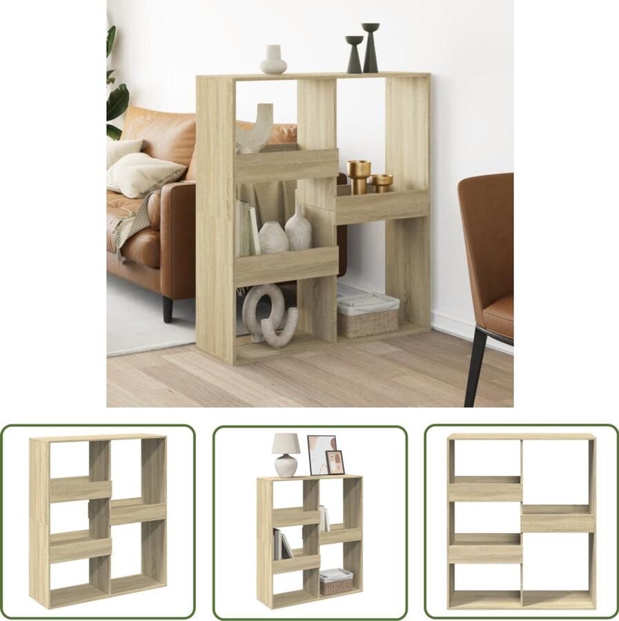 The Living Store Kamerscherm 100x33x115 cm bewerkt hout sonoma eikenkleurig Boekenschrank Houten Kast Opbergsysteem Kamerscherm Sonoma Eiken