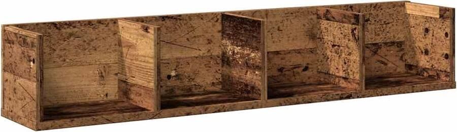 The Living Store Cd-wandschap 100x18x18 cm bewerkt hout oud houtkleurig Cd Kast Wandkast Cd Organizer Houten Kast Opbergkast