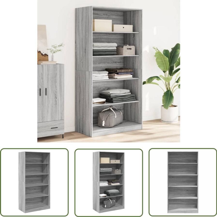 The Living Store Gangkast 5 vakken 100x50x200 cm Bewerkt hout Grijs Sonoma Eiken Voorkom kantelen met muurmontage Trendy compact ontwerp