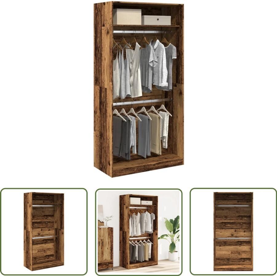 The Living Store Kledingkast 100x50x200 cm bewerkt hout oud hout Gangkast Houten Kast Kledingkast Opslagoplossing Vintage Kast