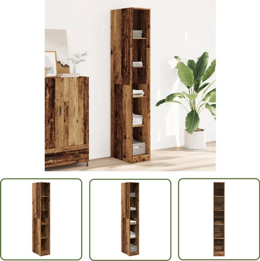 The Living Store Kledingkast 30x50x200 cm bewerkt hout oud hout Gangkast Houten Kast Vintage Kast Opslagkast Kledingkast