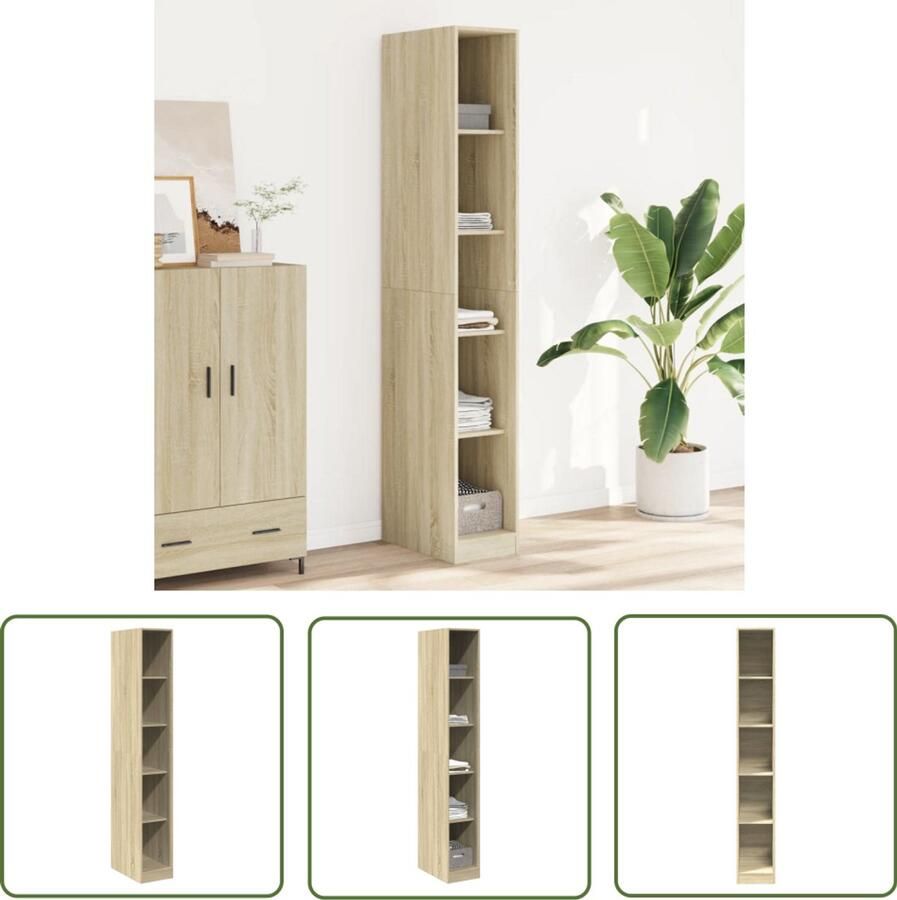 The Living Store Kledingkast 30x50x200 cm bewerkt hout sonoma eikenkleurig Gangkast Houten Kast Kledingopbergers Sonoma Eiken Vintage Kast