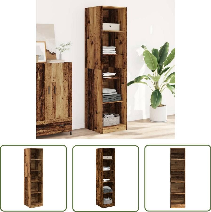 The Living Store Kledingkast 50x50x200 cm bewerkt hout oud hout Gangkast Houten Kast Kledingkast Opslagkast Vintage Kast
