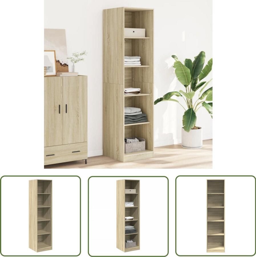 The Living Store Kledingkast 50x50x200 cm bewerkt hout sonoma eikenkleurig Gangkast Houten Kast Kledingkast Opslagkast Sonoma Eiken